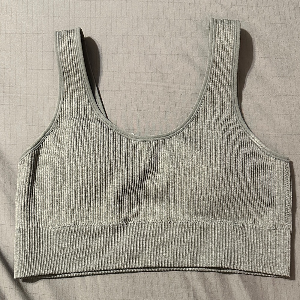 Gray Ribbed Sports Bra